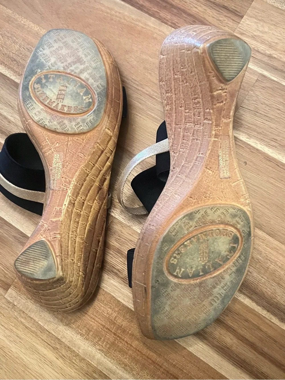 Italian Shoemakers Navy and Gold Slip-On Wedge Mules - Picture 7 of 7